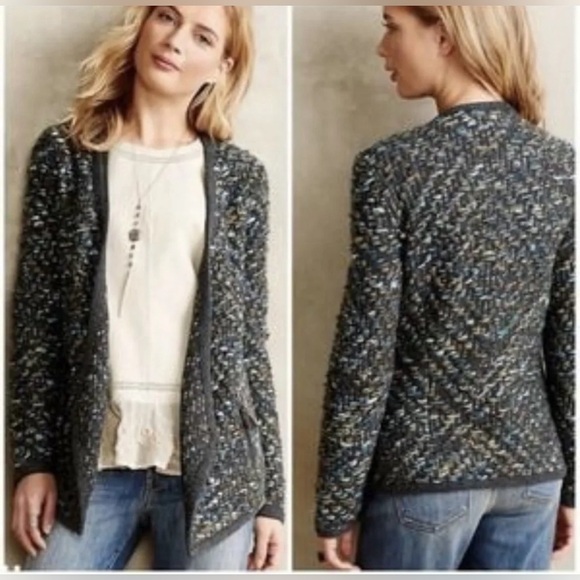 Anthropologie Moth Keavey Jacquard Wool Mohair Chunky Green Cardigan - Picture 1 of 12